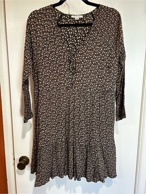 American Eagle Outfitters Black Floral Long Sleeve Tiered Dress